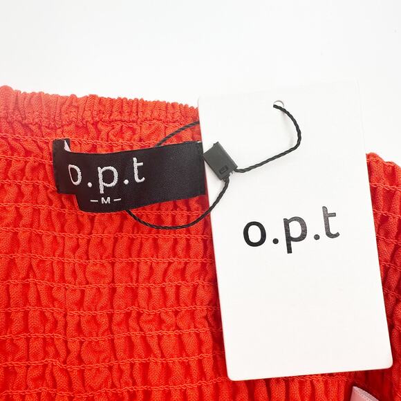 O.P.T Off The Shoulder Puff Sleeve Viscose Flax Crop Top in Orange Size M NEW - Picture 7 of 8